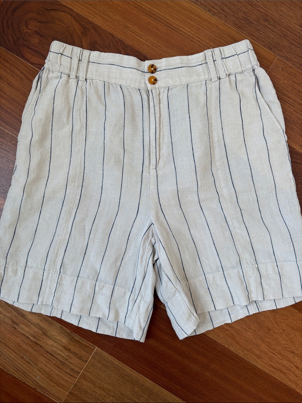 Soft Surroundings 100% Linen Cream Striped Comfortfit Bermuda Shorts